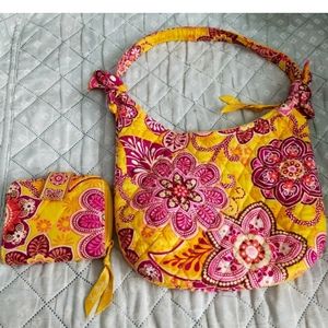 Vera Bradley Quilted Yellow Floral Small Bag includes wallet,bag is 9x9 inches